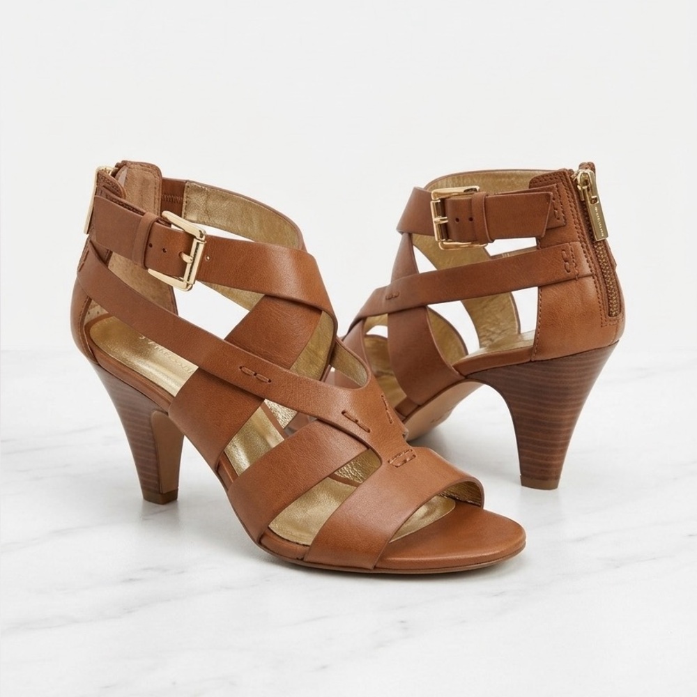 MICHAEL Michael Kors Tan Brown Leather Strappy Gladiator Heels Sandals 7.5